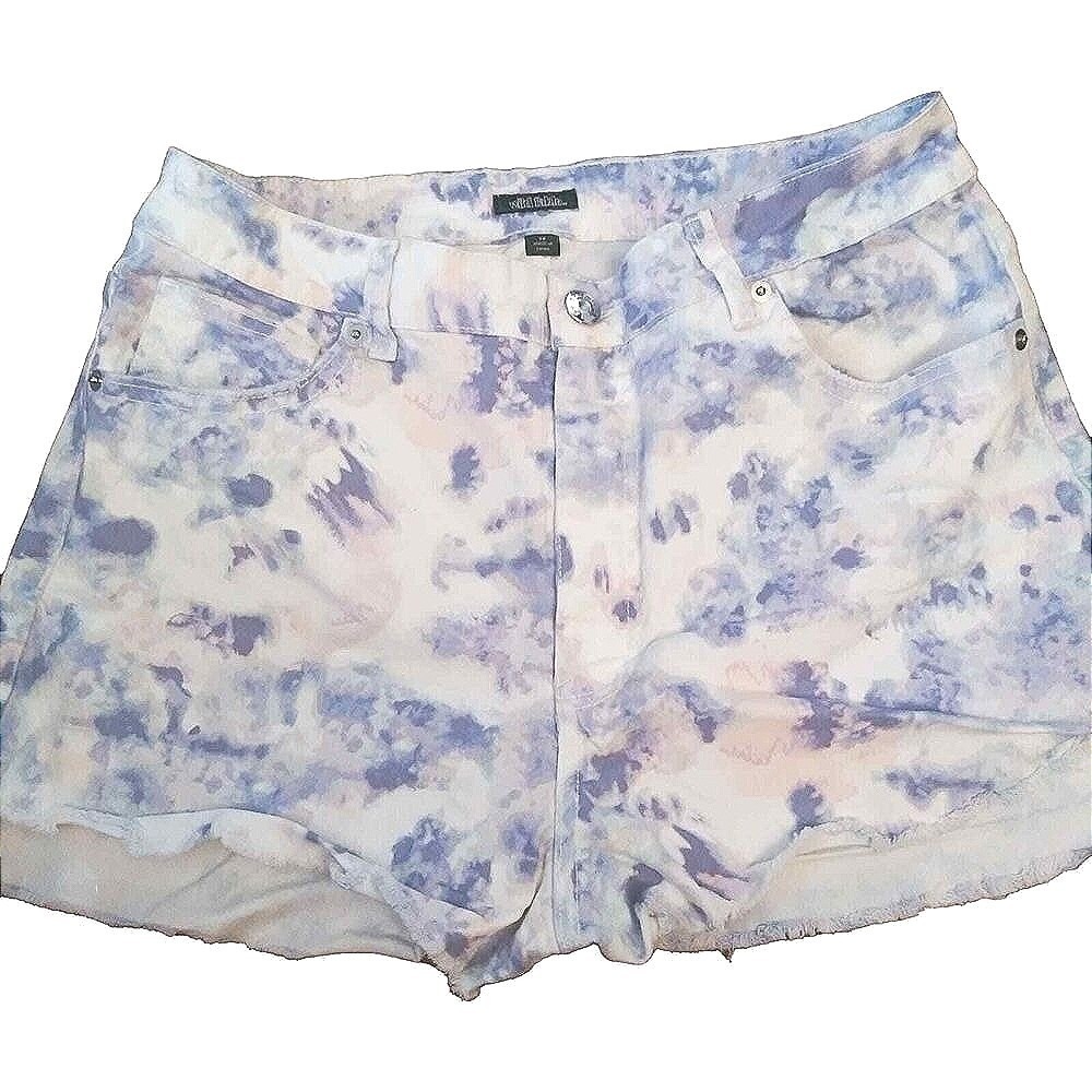 Wild Fable Jean Shorts Women 14 White Blue Tie Dye HighRise Distress Y2K Stretch